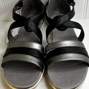 Geox Respira Womens Vega Open Toe Ankle Strap Strappy Sandals Black/Gun Size 38